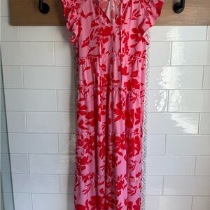 Umgee Pink and Red Floral Maxi Dress